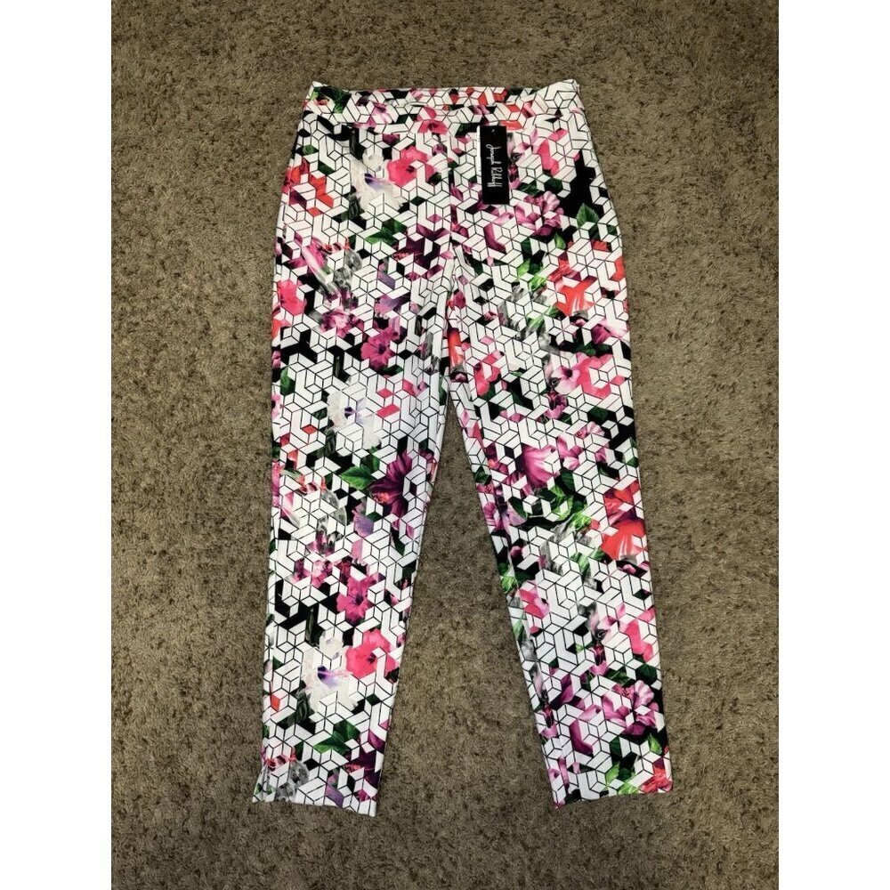 NWT JOSEPH RIBKOFF Floral Geometric Pull On Ankle Pants Artsy Career Sz 8 29x26